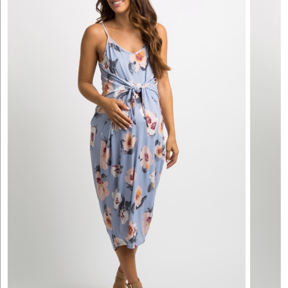 Midi maternity floral dress - EUC pink blush